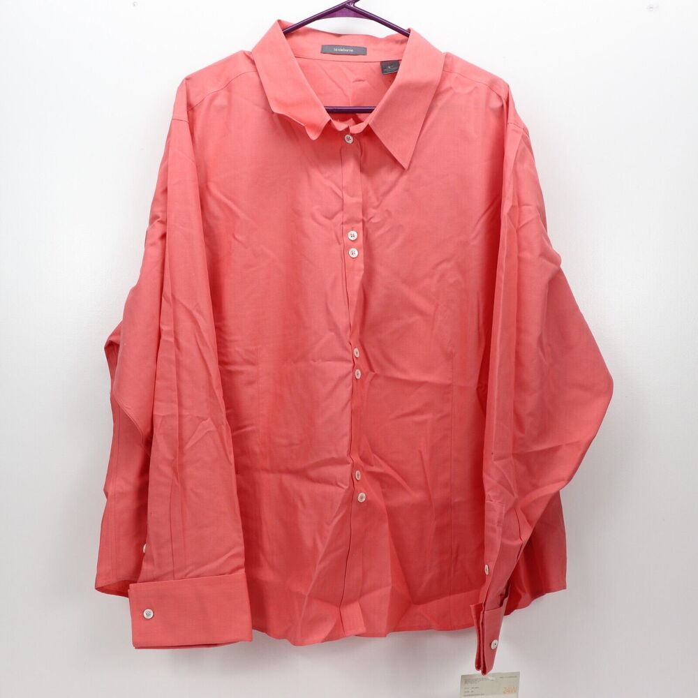 LIZ CLAIBORNE Salmon Button Front Cotton Blouse Long Sleeve Shirt 24W 3X NWT